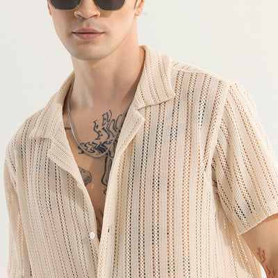 Dotted Stripe Beige Hakoba Shirt