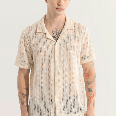 Dotted Stripe Beige Hakoba Shirt