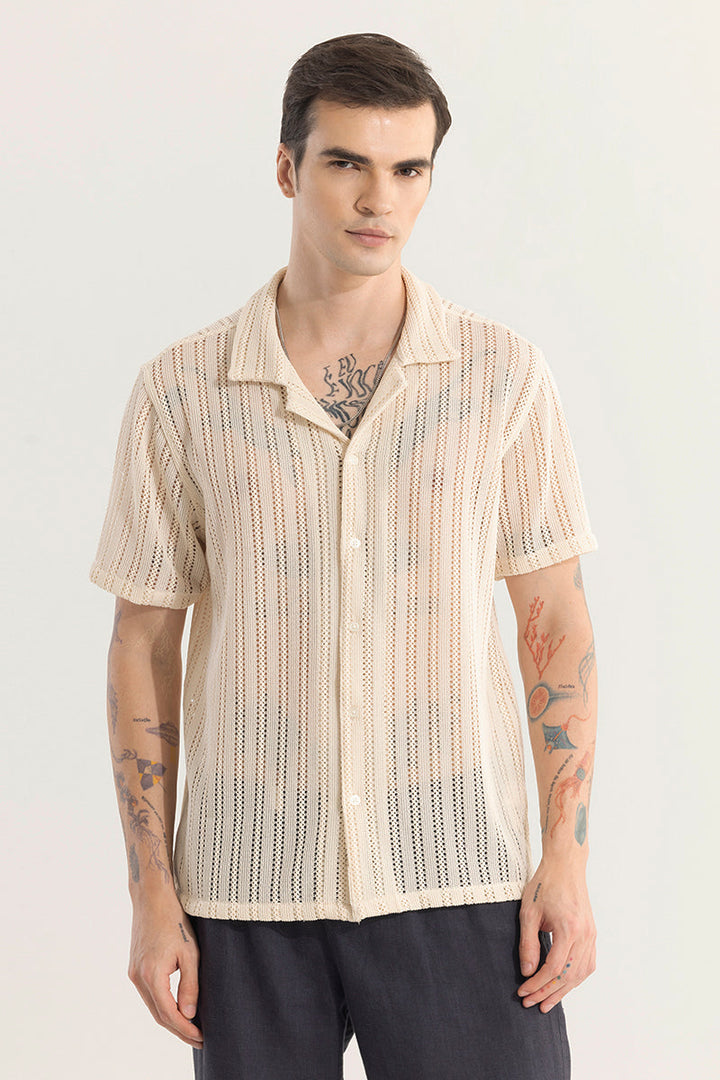 Dotted Stripe Beige Hakoba Shirt