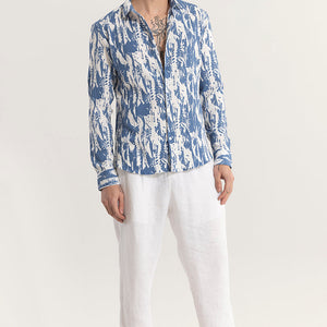Obstract Blue Seersucker Shirt