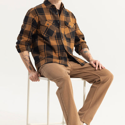 Square Grid Copper Brown Checks Shirt