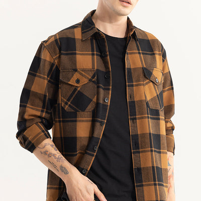 Square Grid Copper Brown Checks Shirt