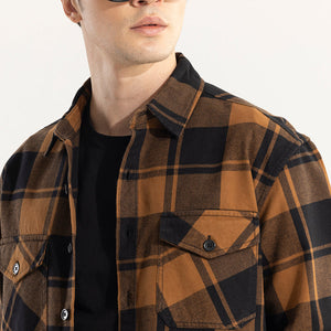 Square Grid Copper Brown Checks Shirt