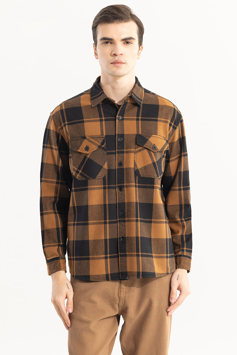 Square Grid Copper Brown Checks Shirt