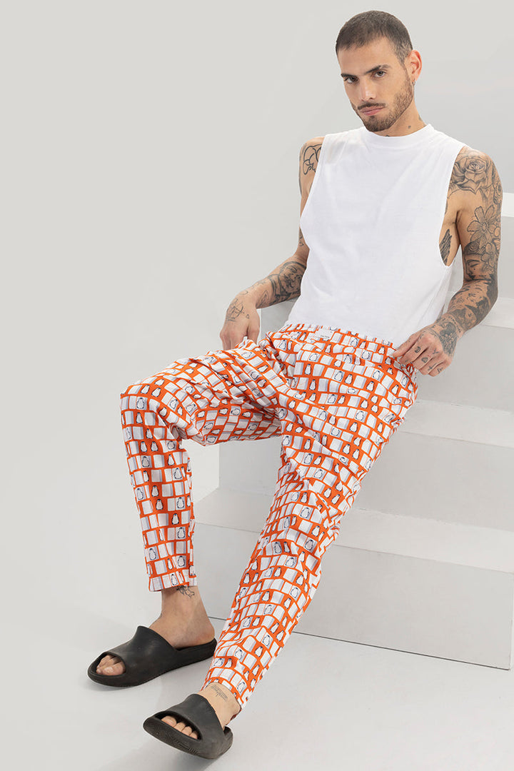 Penguin Print Orange Pyjama