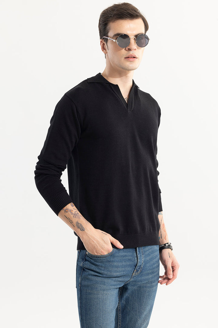 EliteEdge Black Full Sleeve Polo