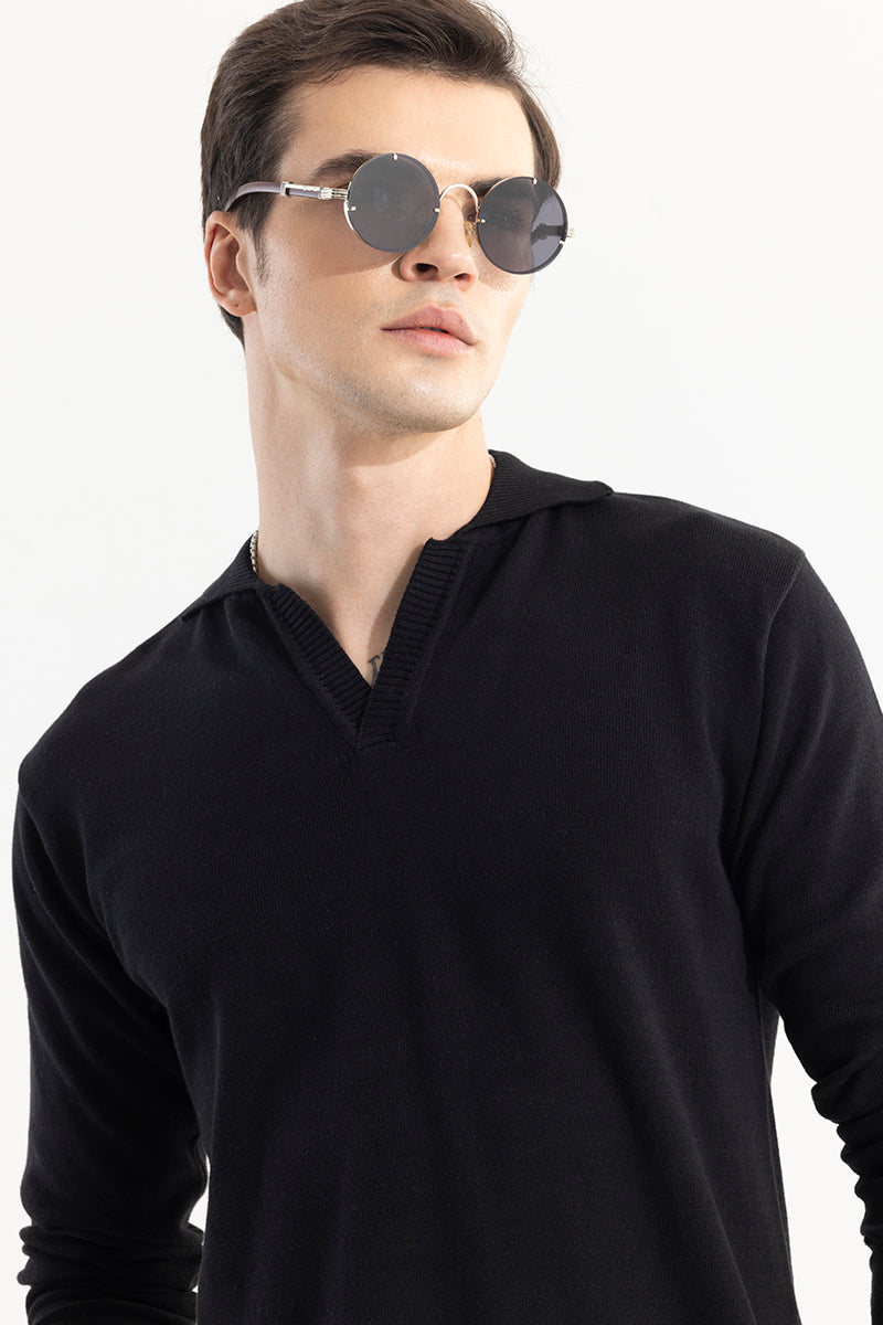 EliteEdge Black Full Sleeve Polo