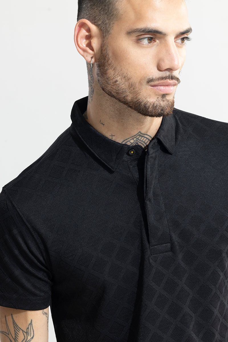 Quad Zig Black Polo T-Shirt