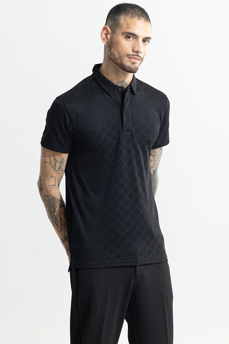 Quad Zig Black Polo T-Shirt