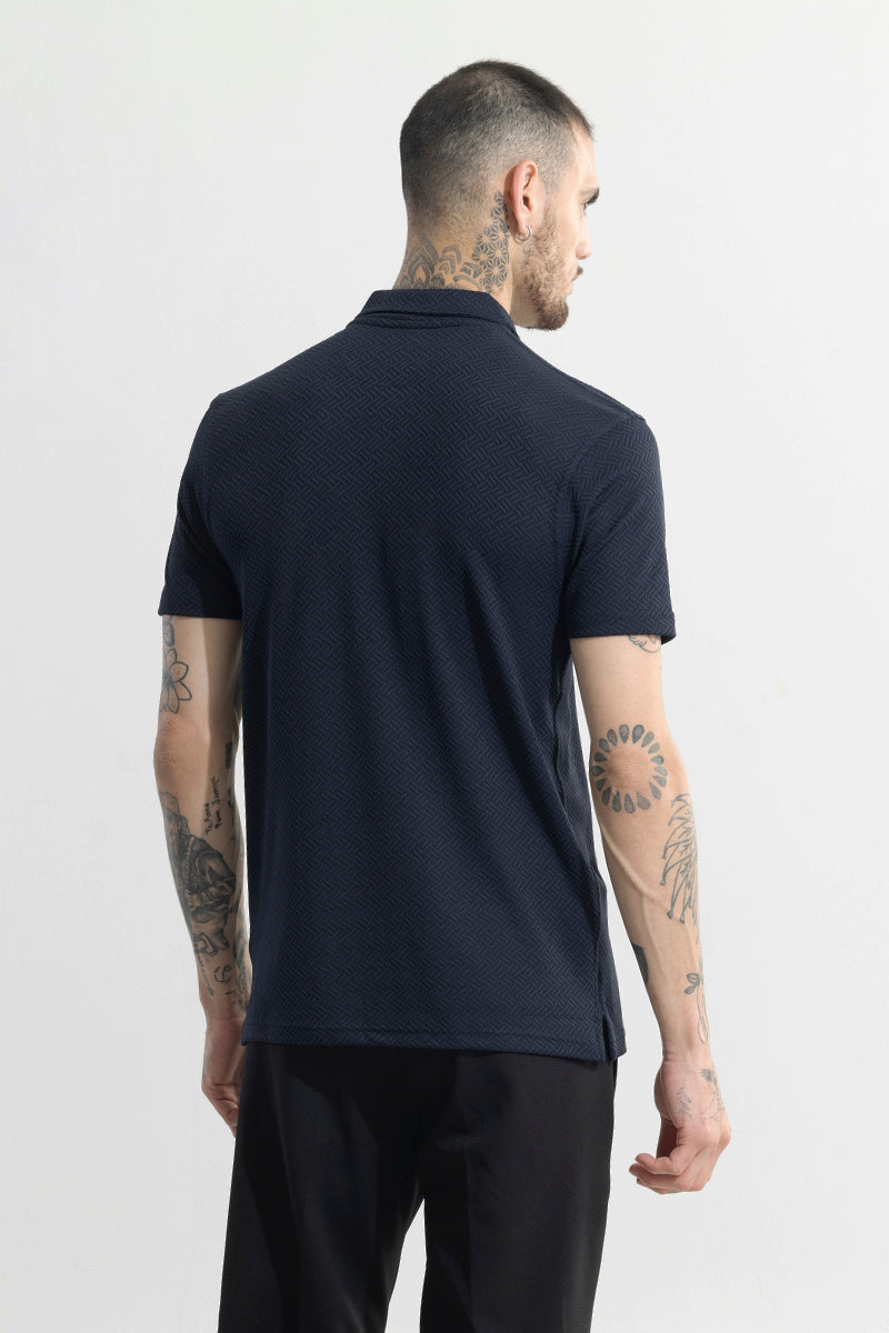 Triline Knit Navy Polo T-Shirt
