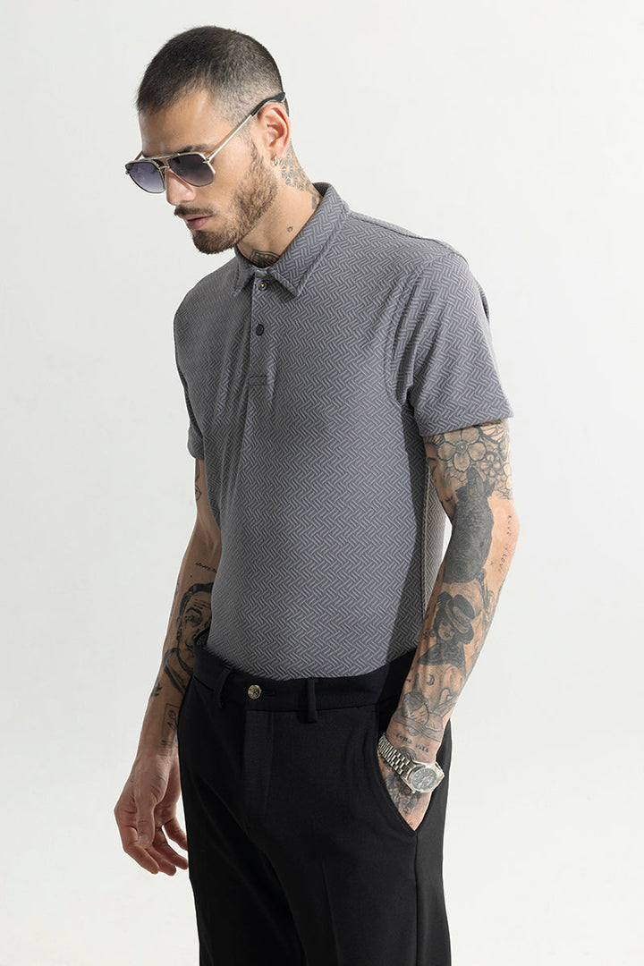 Triline Knit Grey Polo T-Shirt