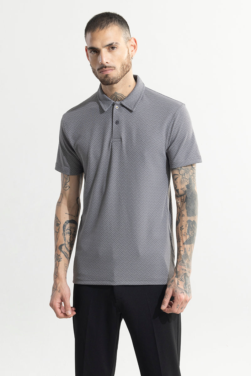 Triline Knit Grey Polo T-Shirt