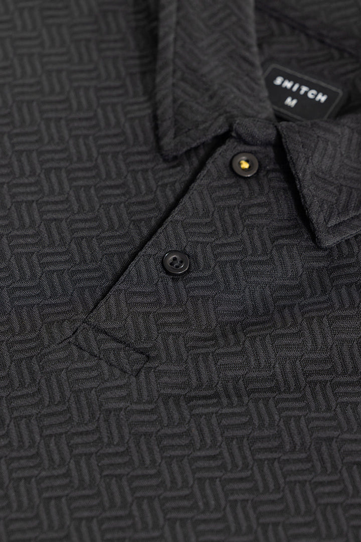 Triline Knit Black Polo T-Shirt