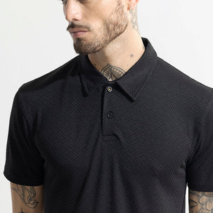Triline Knit Black Polo T-Shirt
