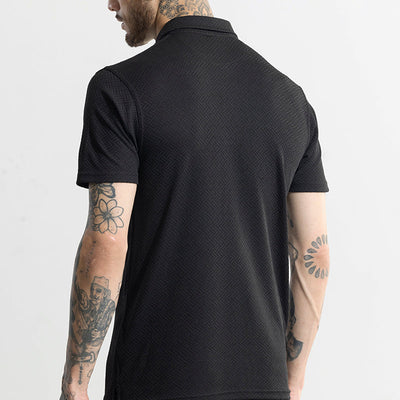 Triline Knit Black Polo T-Shirt