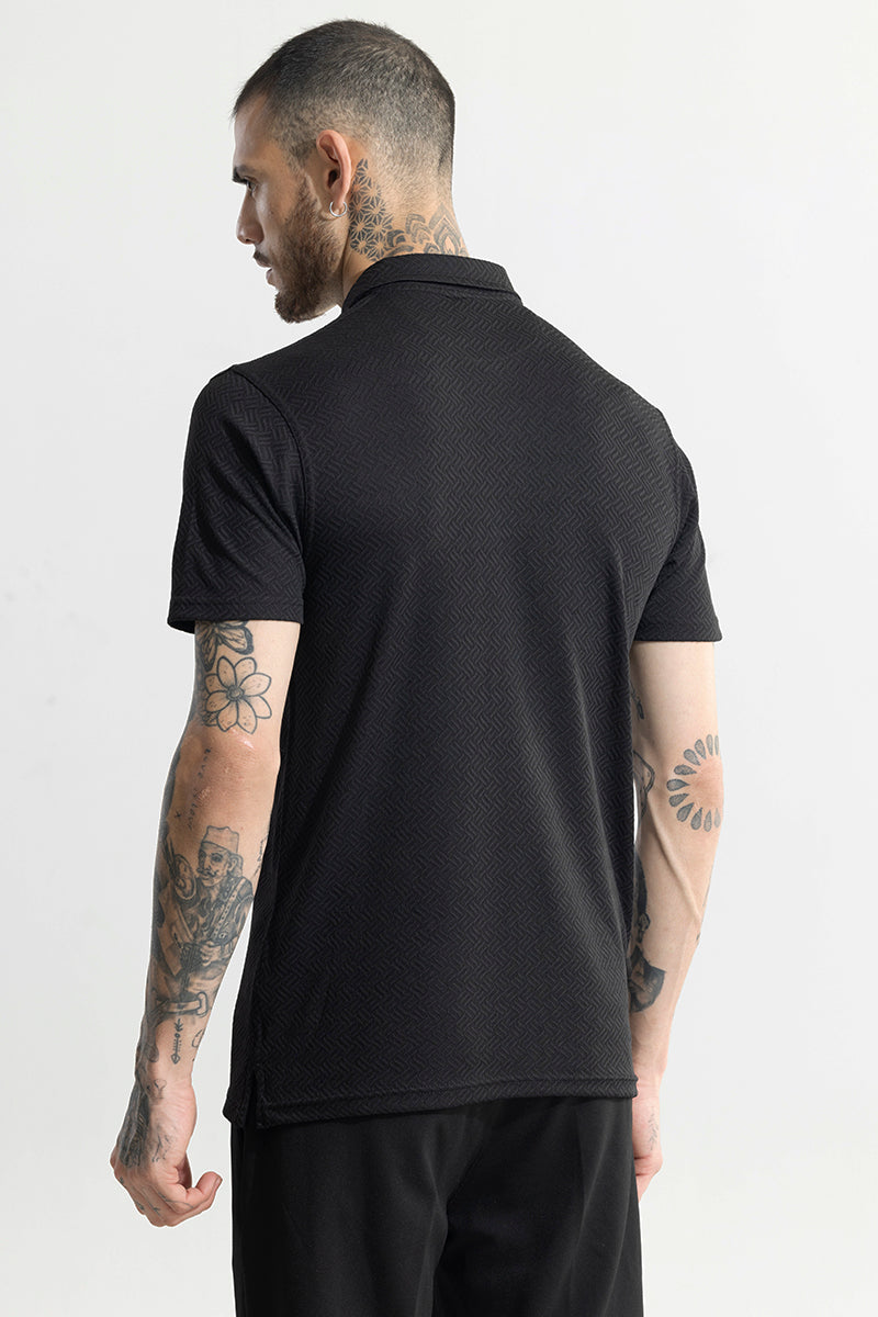 Triline Knit Black Polo T-Shirt