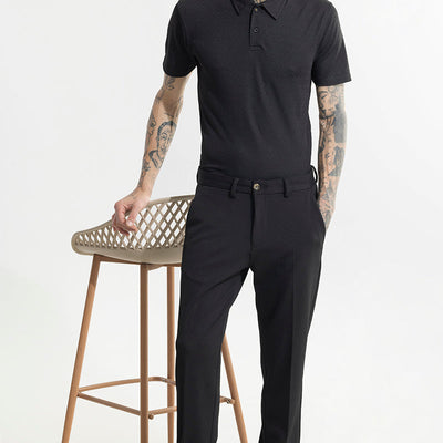Triline Knit Black Polo T-Shirt