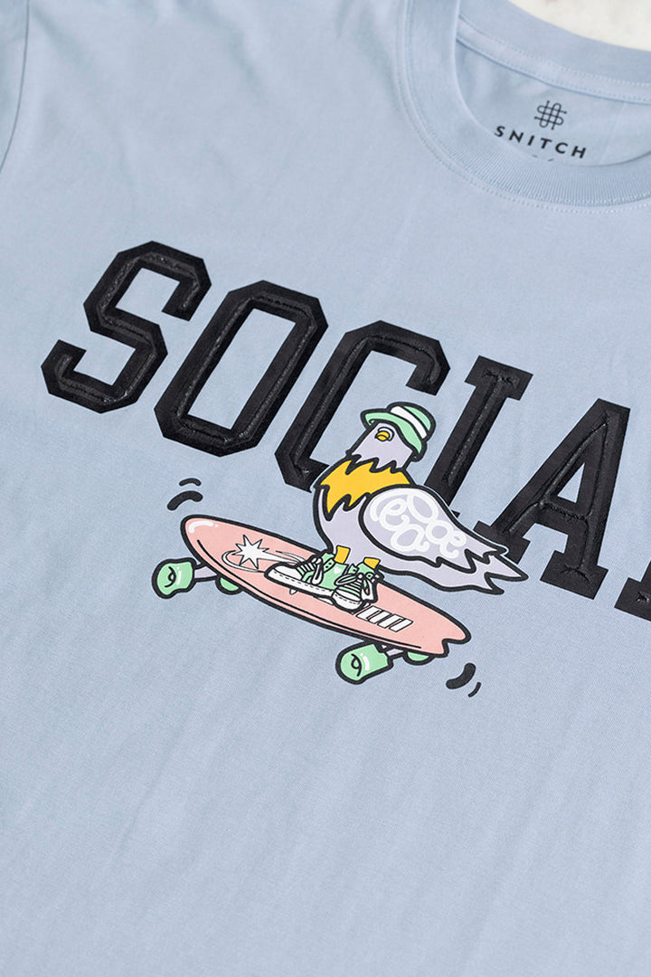 Social Blue Oversized T-Shirt