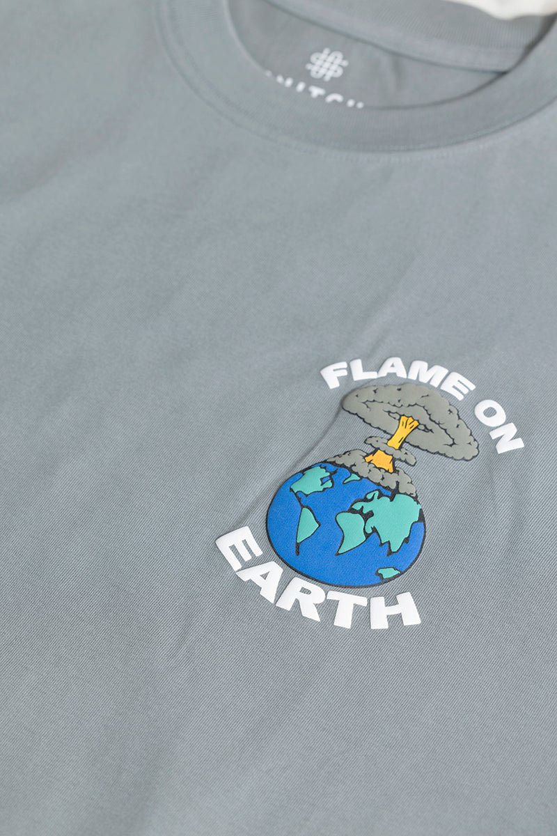 Flame On Earth Grey Oversized T-Shirt