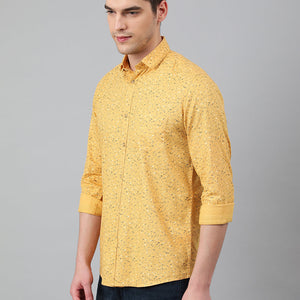 Men Yellow Standard Fit Printed Casual Shirt