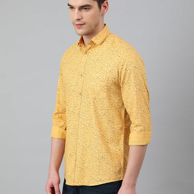 Men Yellow Standard Fit Printed Casual Shirt