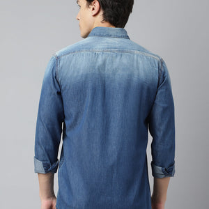 Men Blue Standard Fit Solid Casual Shirt