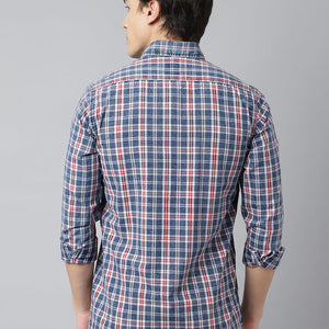 Men Navy Maroon Standard Fit Checkered Casual Shirt