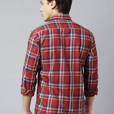 Men Rust Standard Fit Checkered Casual Shirt