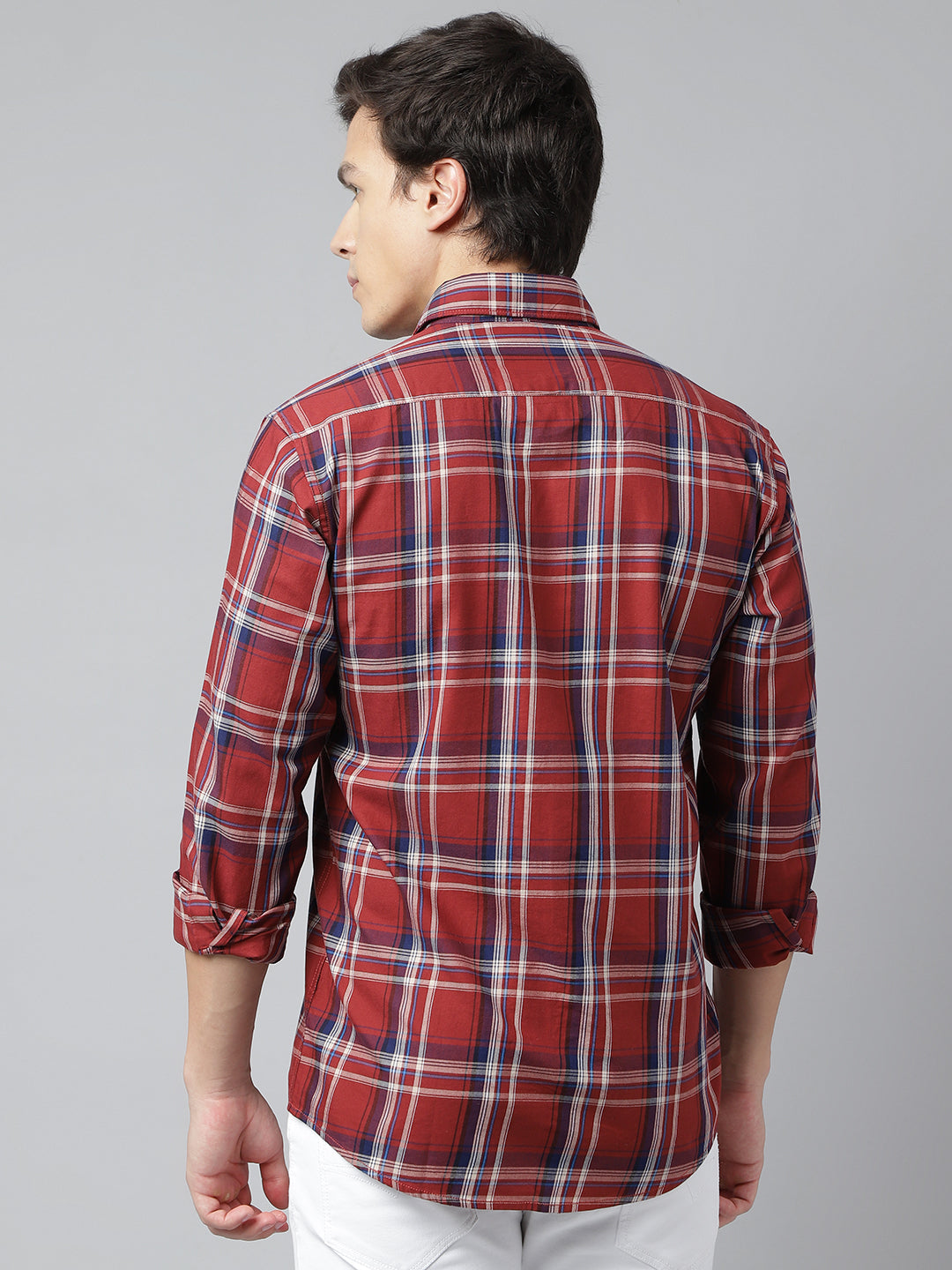 Men Rust Standard Fit Checkered Casual Shirt