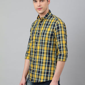 Men Mustard Standard Fit Checkered Casual Shirt