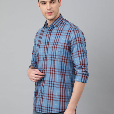 Men Blue Standard Fit Checkered Casual Shirt