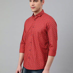 Men Rust Standard Fit Printed Casual Shirt