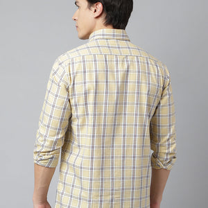 Men Mustard Standard Fit Checkered Casual Shirt