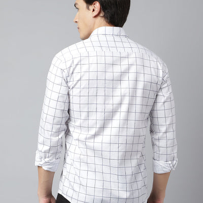 Men White Standard Fit Checkered Casual Shirt