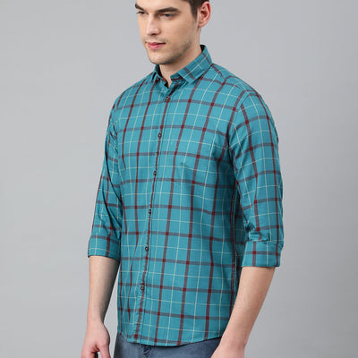 Men Teal Standard Fit Checkered Casual Shirt