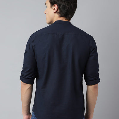 Men Navy Standard Fit Solid Kurta