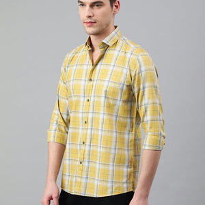 Men Khakhi Standard Fit Checkered Casual Shirt