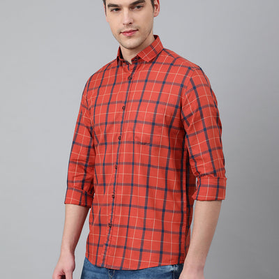 Men Rust Standard Fit Checkered Casual Shirt