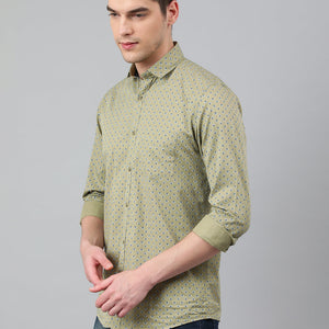 Men Dark Khakhi Standard Fit Printed Casual Shirt