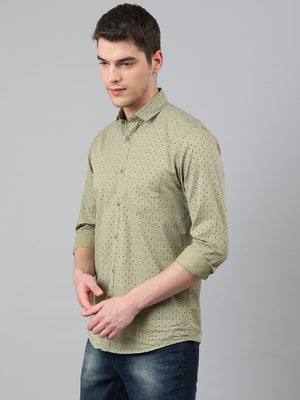 Men Dark Khakhi Standard Fit Printed Casual Shirt