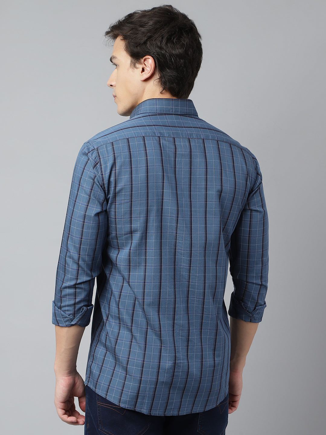 Men Blue Standard Fit Checkered Casual Shirt