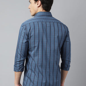 Men Blue Standard Fit Checkered Casual Shirt