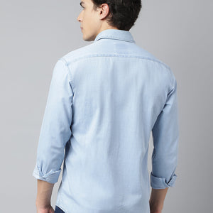 Men Ice Blue Standard Fit Solid Casual Shirt