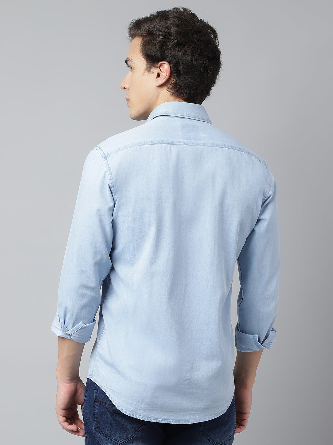 Men Ice Blue Standard Fit Solid Casual Shirt