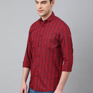 Men Maroon Standard Fit Checkered Casual Shirt