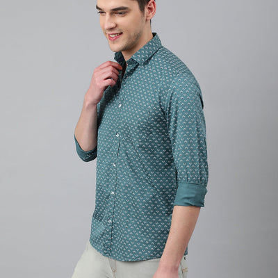 Men Teal Standard Fit Printed Casual Shirt
