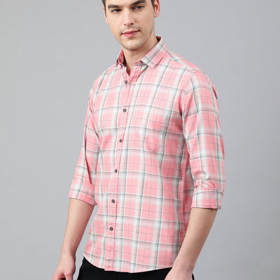 Men Pink Standard Fit Checkered Casual Shirt