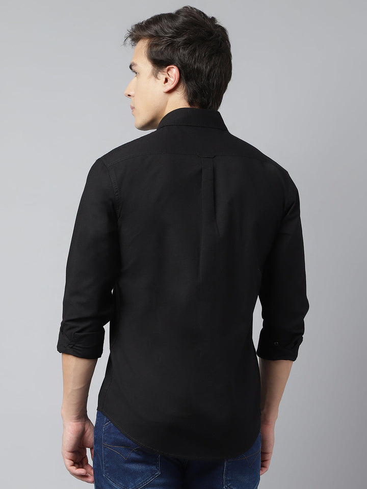 Men Black Standard Fit Solid Casual Shirt