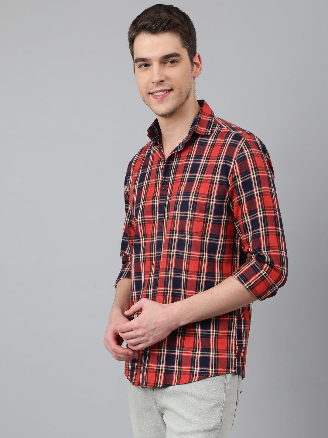 Men Red Standard Fit Checkered Casual Shirt