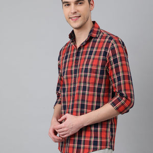 Men Red Standard Fit Checkered Casual Shirt
